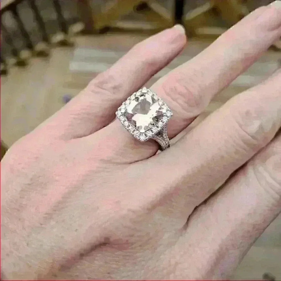 5 ct Pink Topaz Diamond Halo Ring - Picture 4 of 4